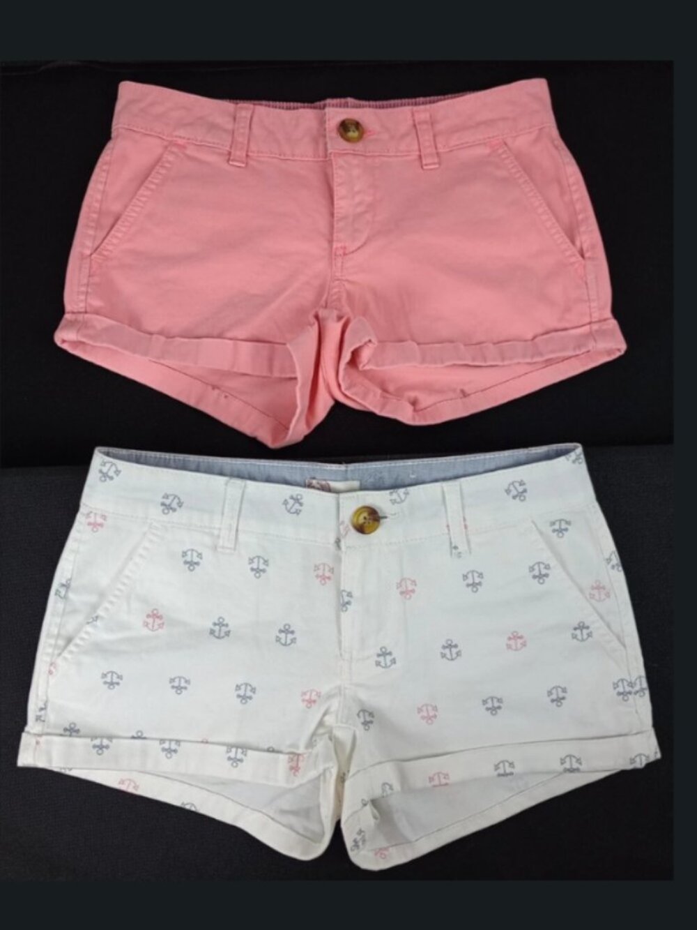 Lot‎ of 2 So Heritage Junior Teen's Size 1 Soft Denim Shorts Pink White Anchor